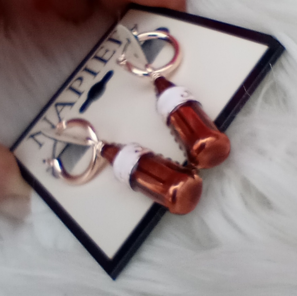 Napier Junk Food Rose Gold Tone Soda Bottle Hoop Earrings - Picture 8 of 8